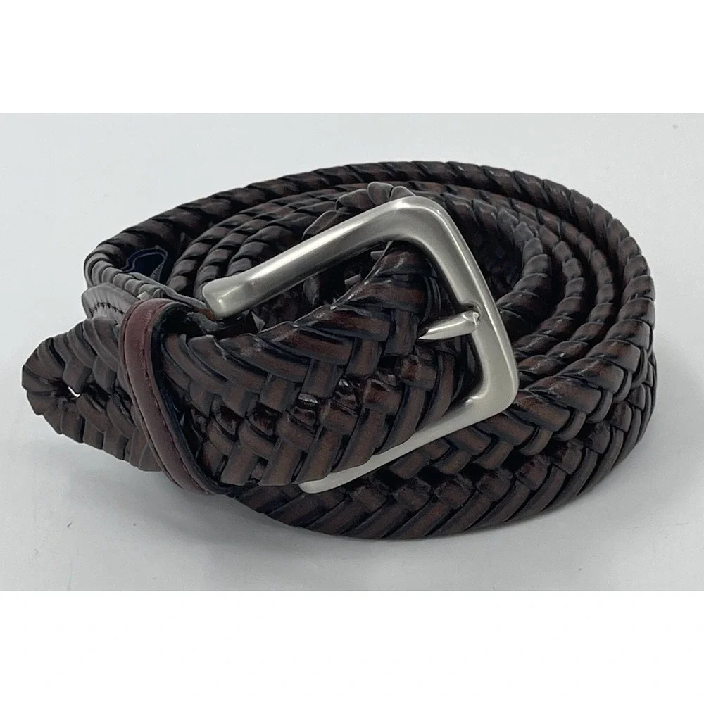 Tommy Hilfiger Braided Belt‎ Brown Leather Brushed Nickel Buckle Men's Size 42
